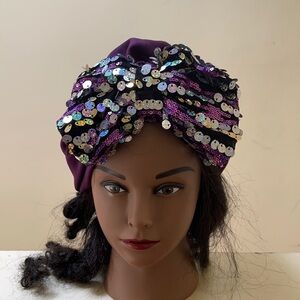 Purple Sequin Women's Turban